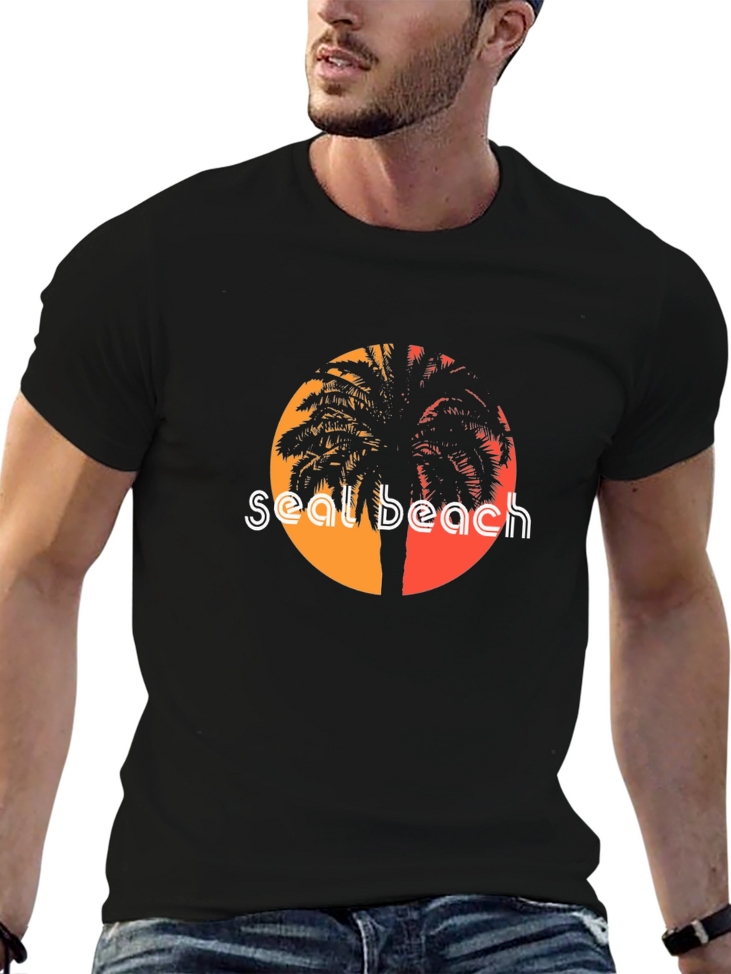 Seal Beach Palm Tee - Retro Sunset Style