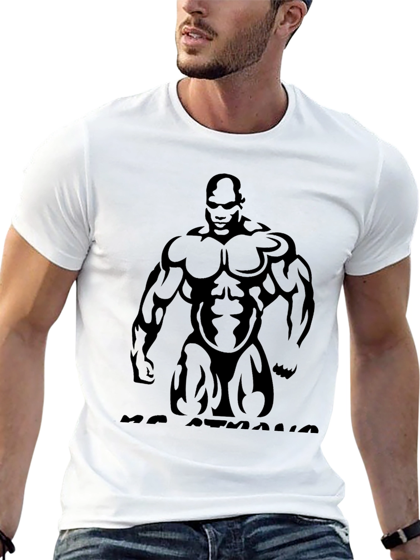Muscle Man Graphic Print Black T-Shirt