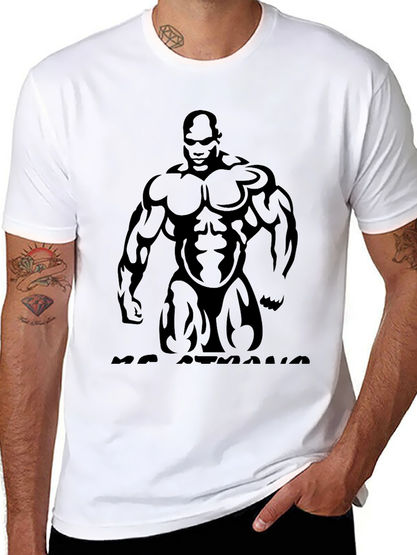 Muscle Man Graphic Print Black T-Shirt