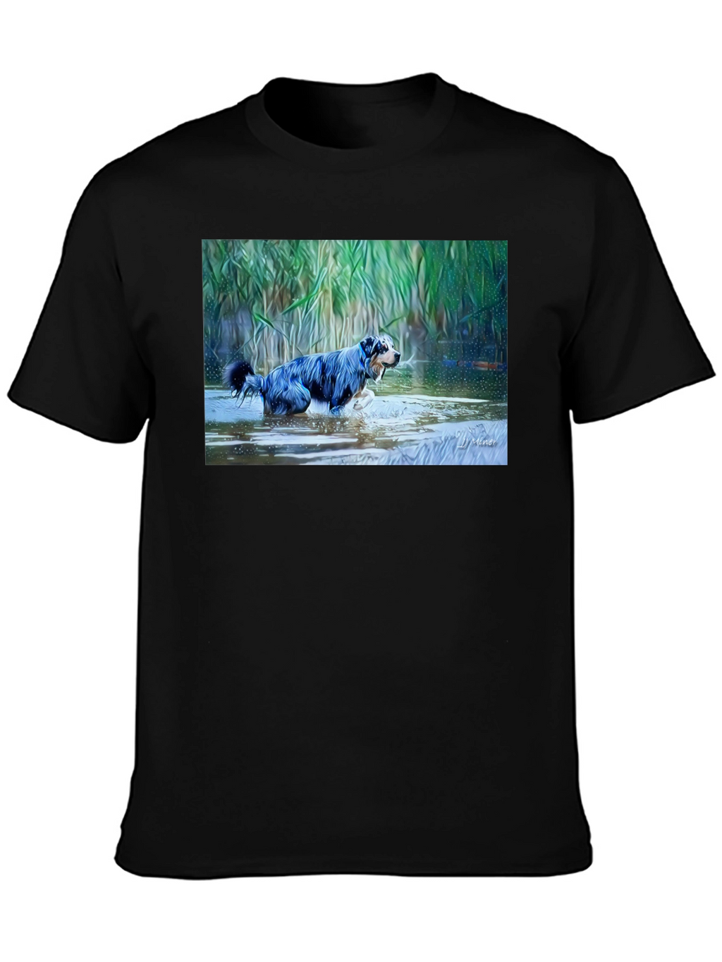 Dog in Water Graphic Tee - Mens Black T-Shirt