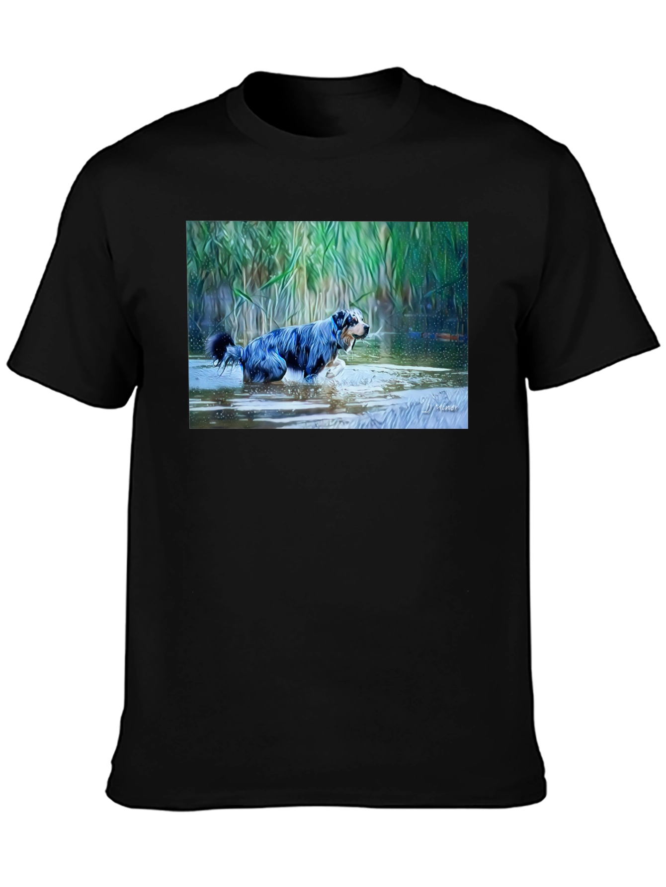 Dog in Water Graphic Tee - Mens Black T-Shirt