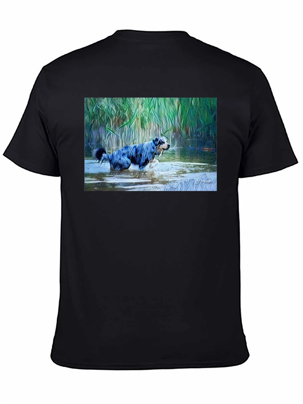 Dog in Water Graphic Tee - Mens Black T-Shirt