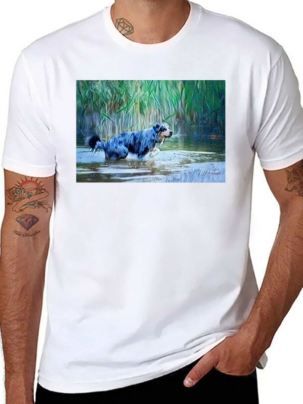 Dog in Water Graphic Tee - Mens Black T-Shirt