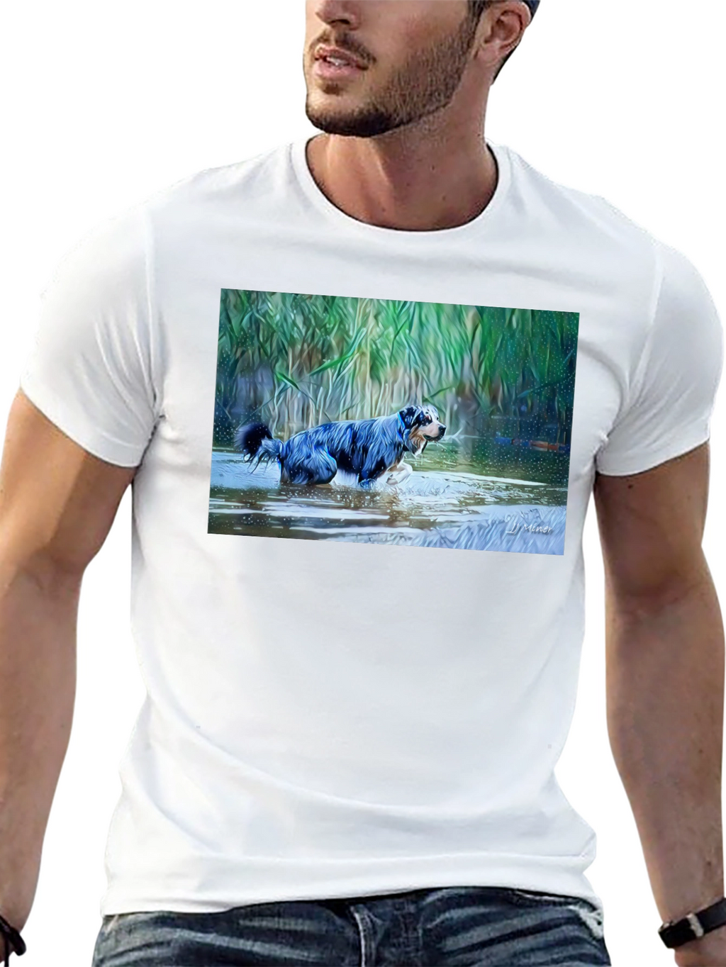 Dog in Water Graphic Tee - Mens Black T-Shirt