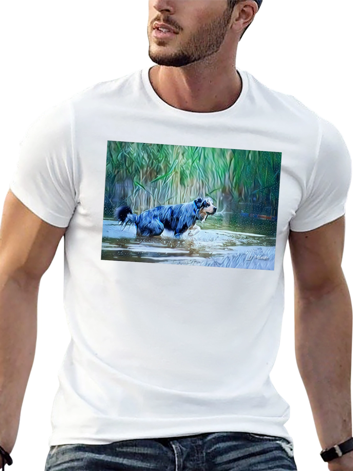 Dog in Water Graphic Tee - Mens Black T-Shirt