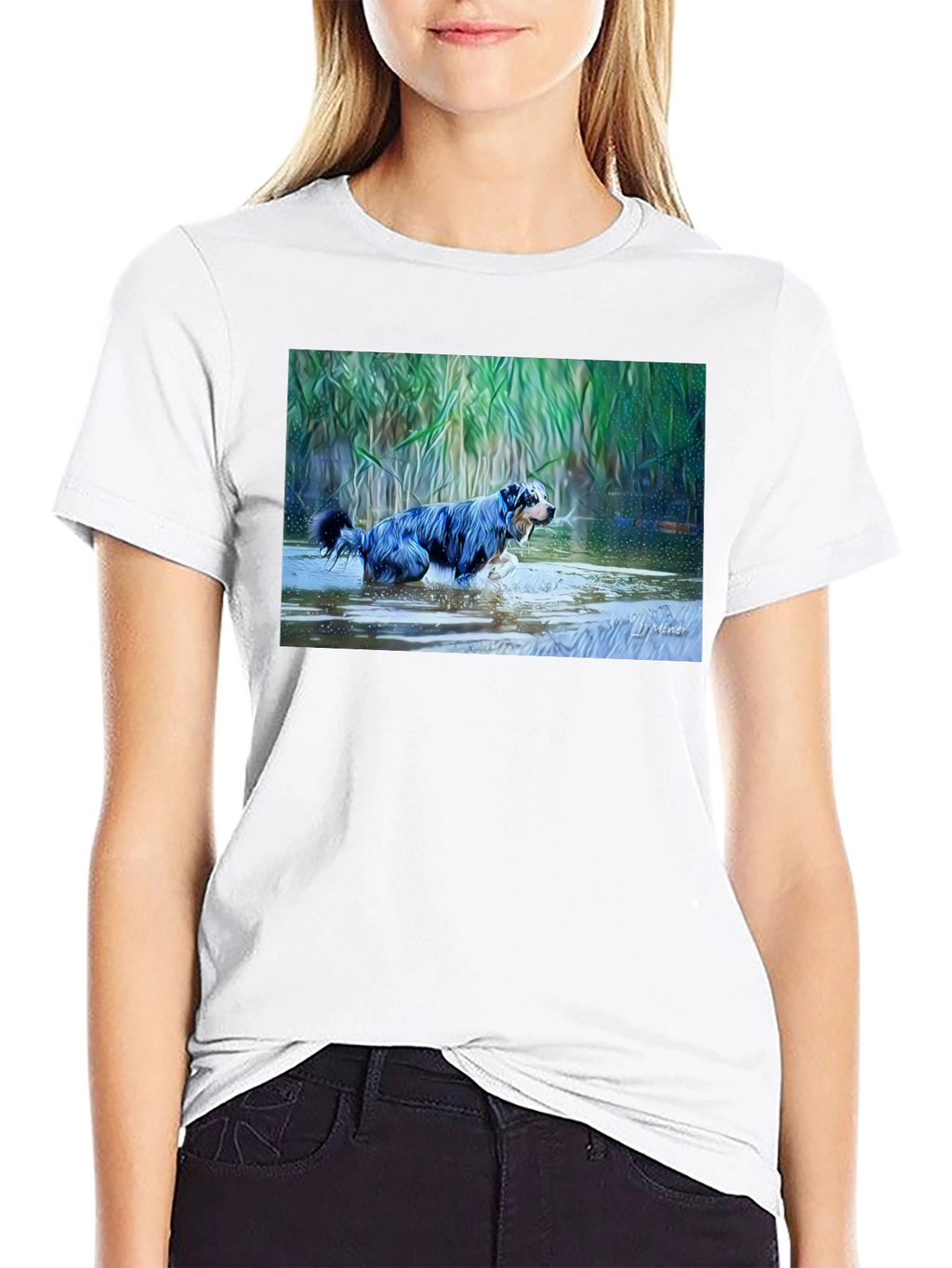 Dog in Water Graphic Tee - Mens Black T-Shirt