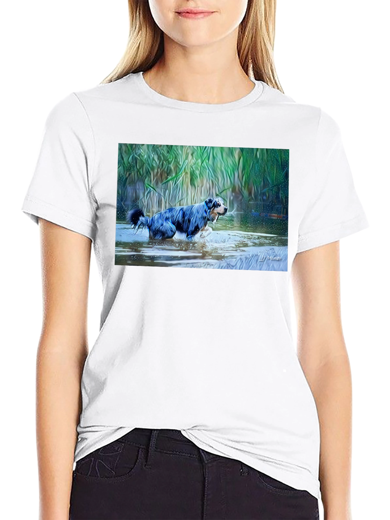 Dog in Water Graphic Tee - Mens Black T-Shirt