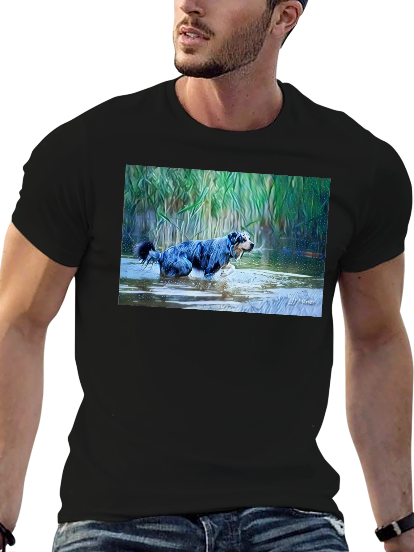 Dog in Water Graphic Tee - Mens Black T-Shirt