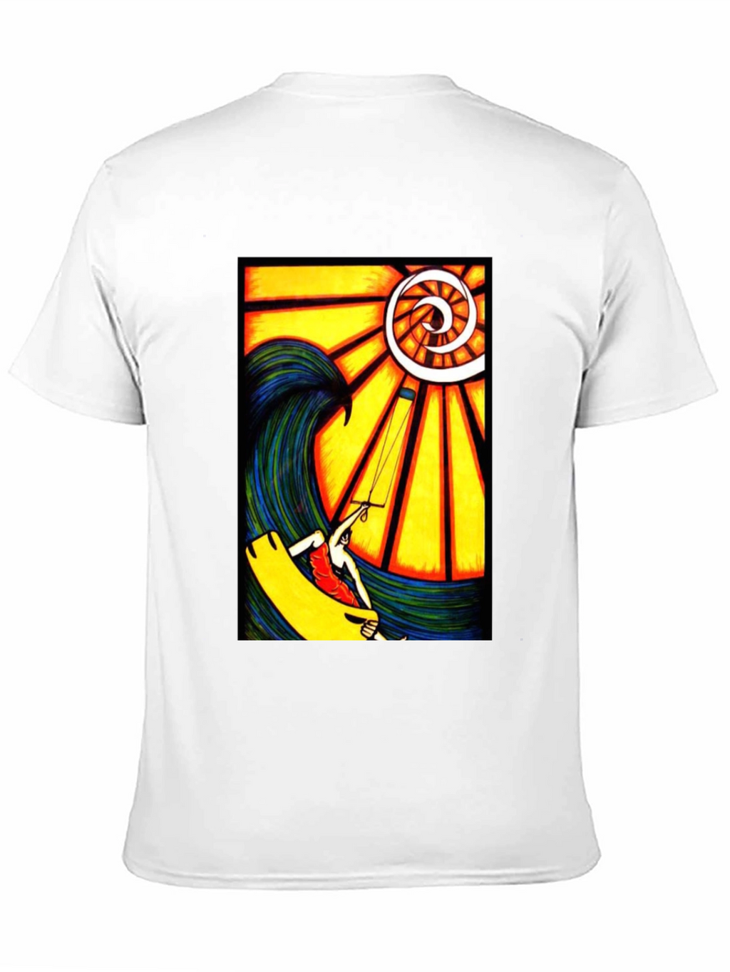Surfing Wave Art Print Black T-Shirt