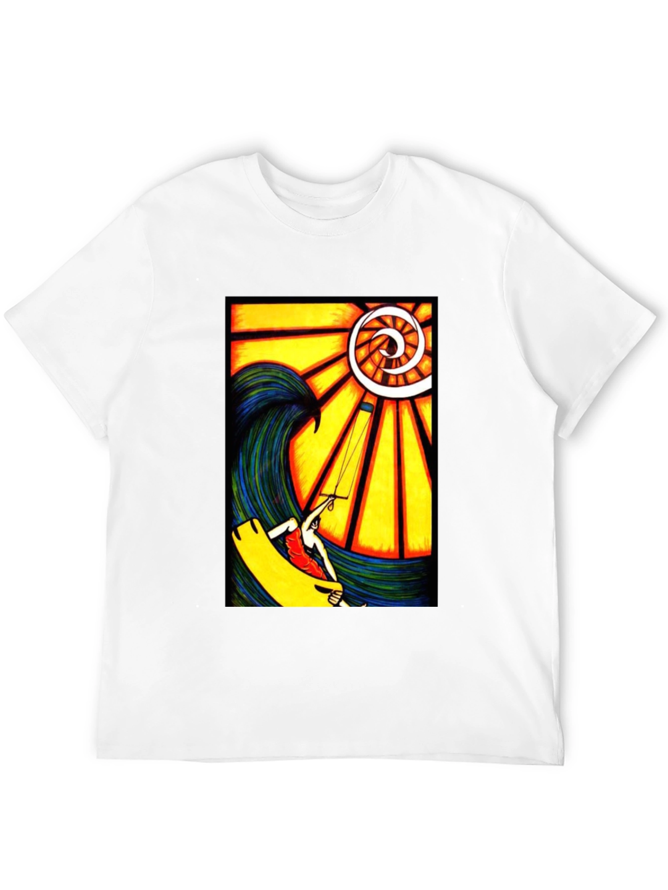 Surfing Wave Art Print Black T-Shirt