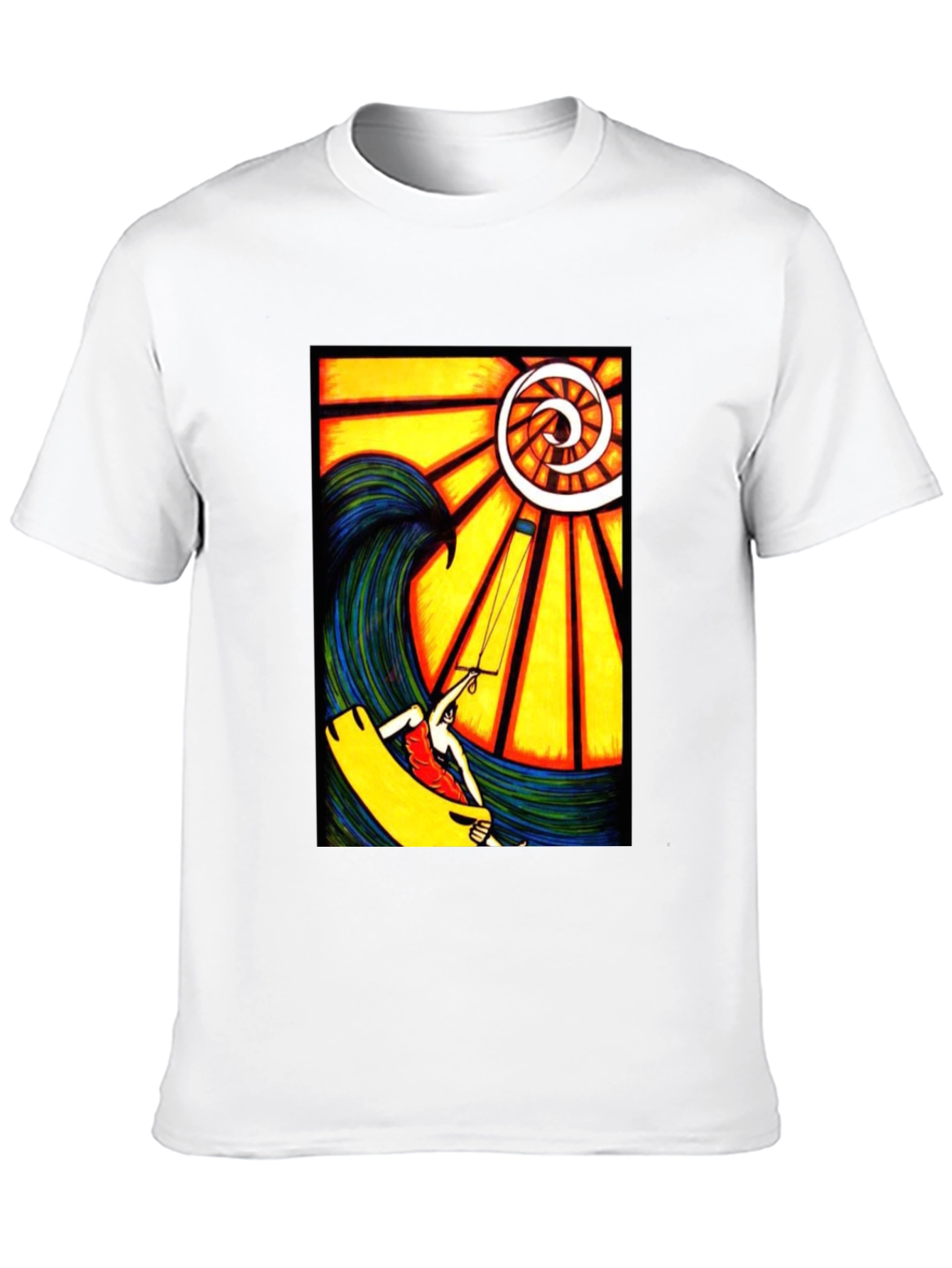 Surfing Wave Art Print Black T-Shirt