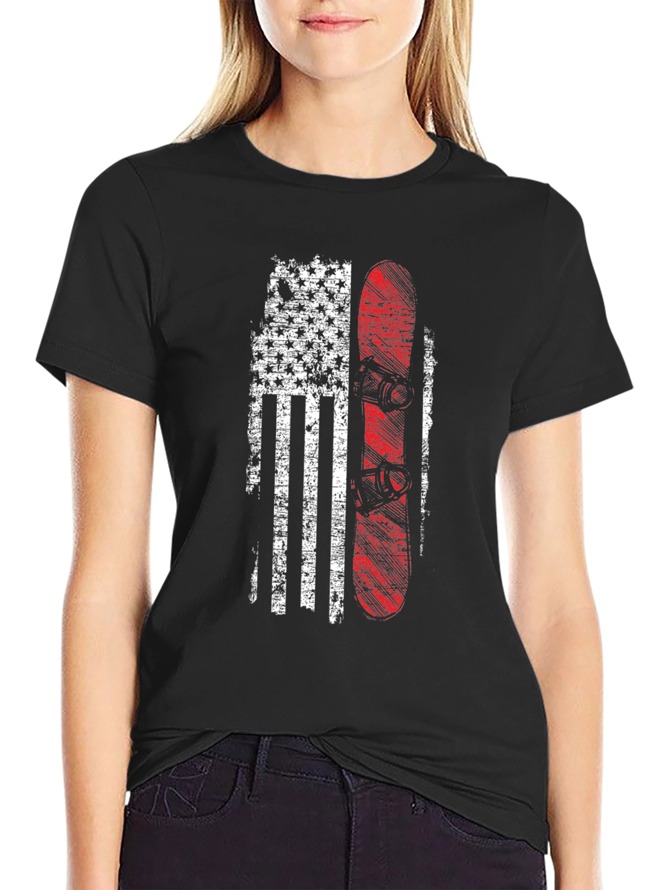 American Flag Snowboard Graphic Tee