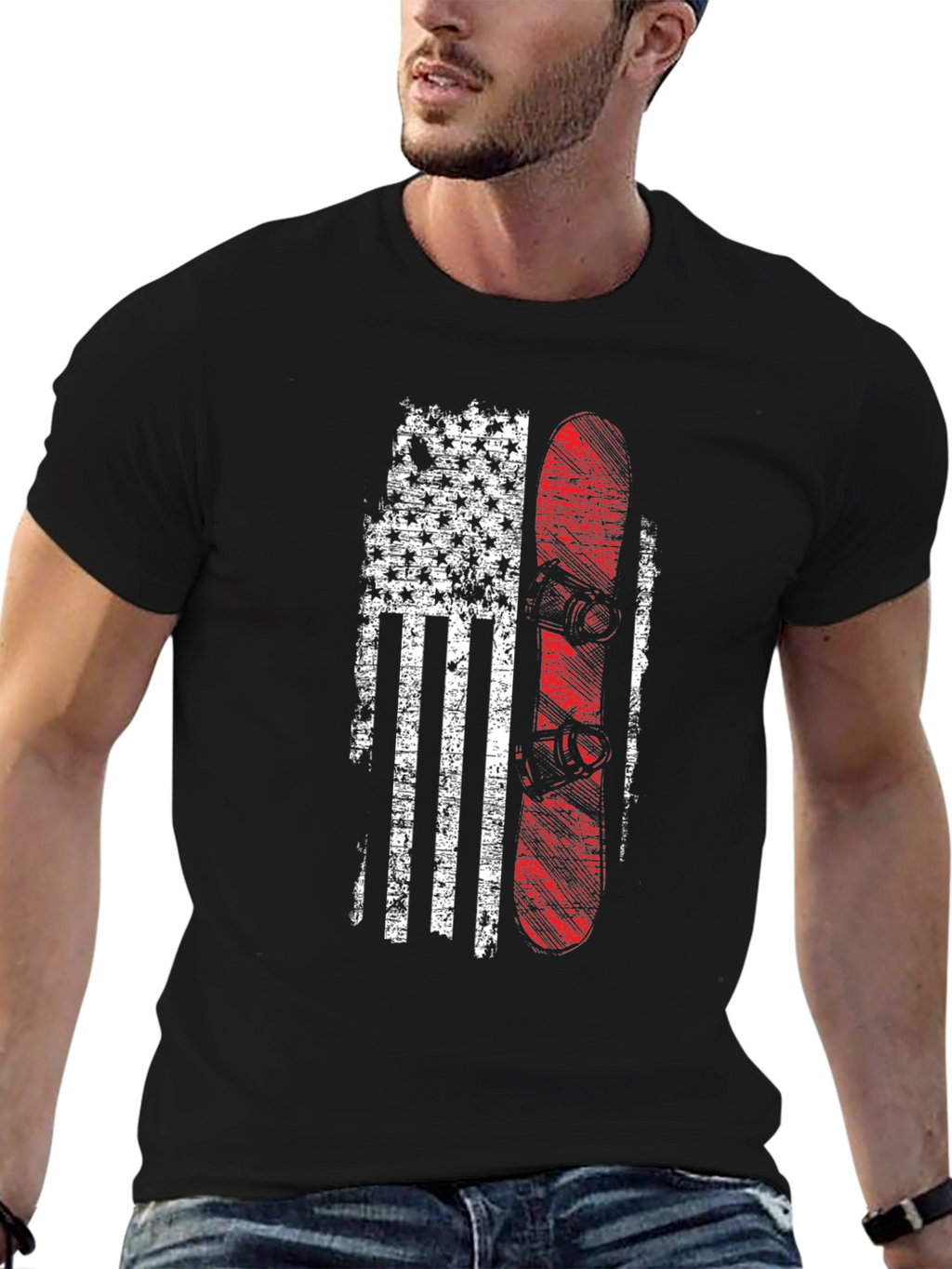 American Flag Snowboard Graphic Tee