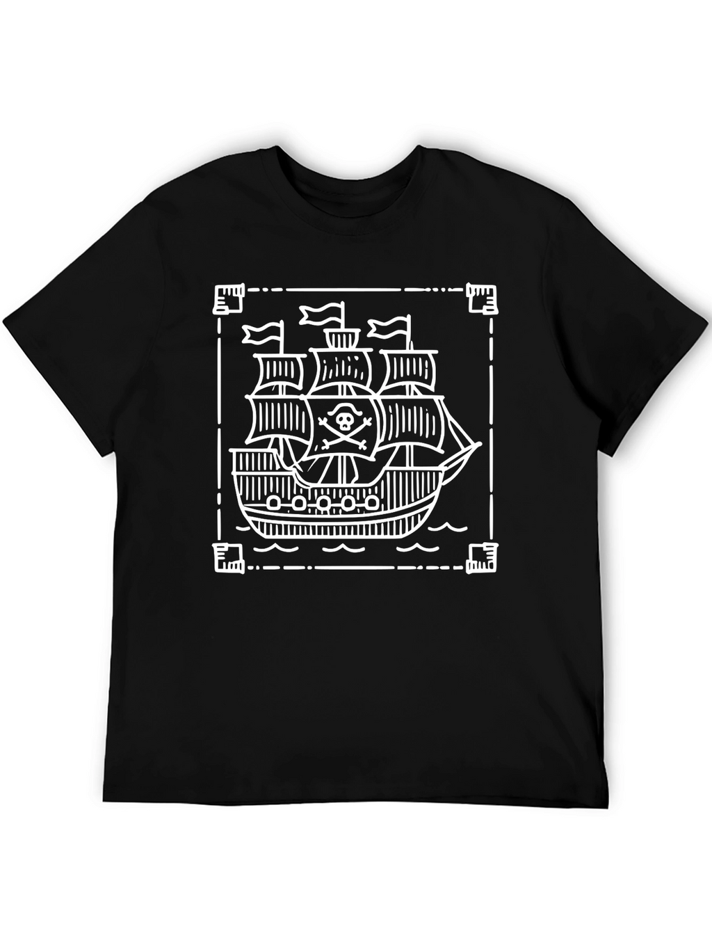Pirate Ship Graphic Tee - Black Cotton T-Shirt
