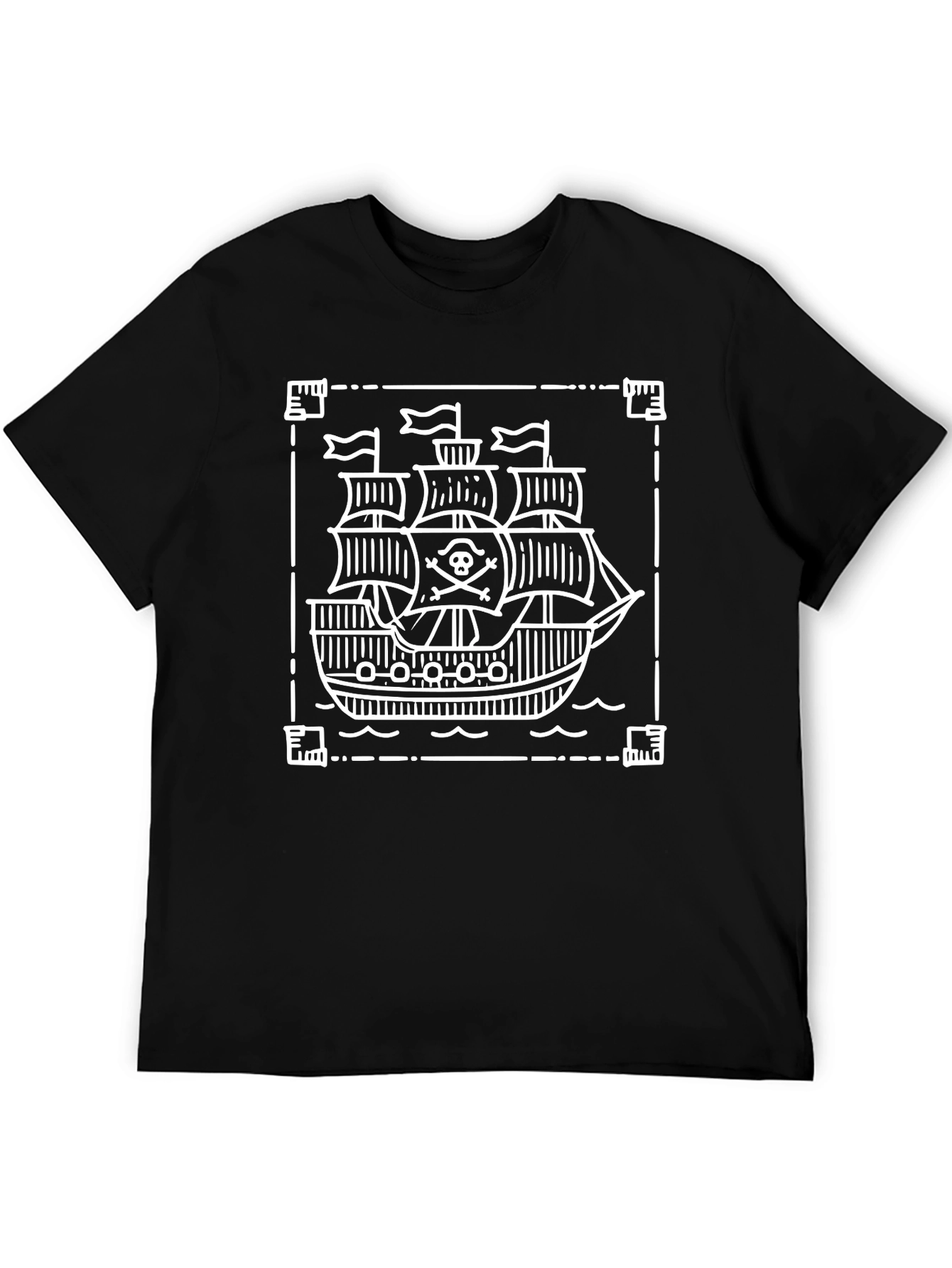 Pirate Ship Graphic Tee - Black Cotton T-Shirt