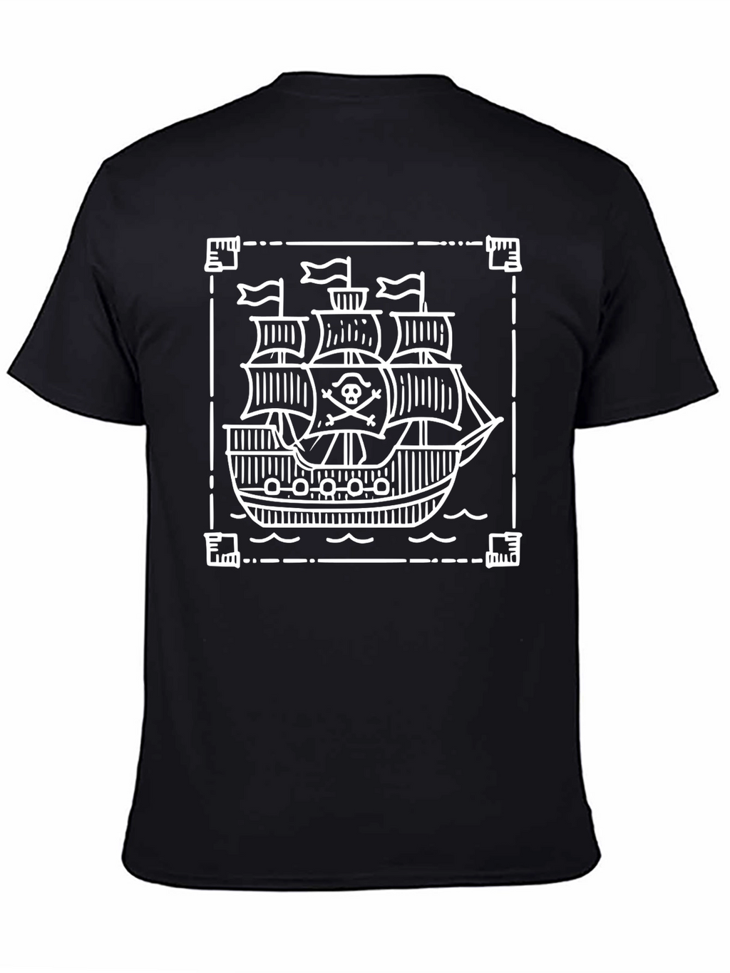 Pirate Ship Graphic Tee - Black Cotton T-Shirt