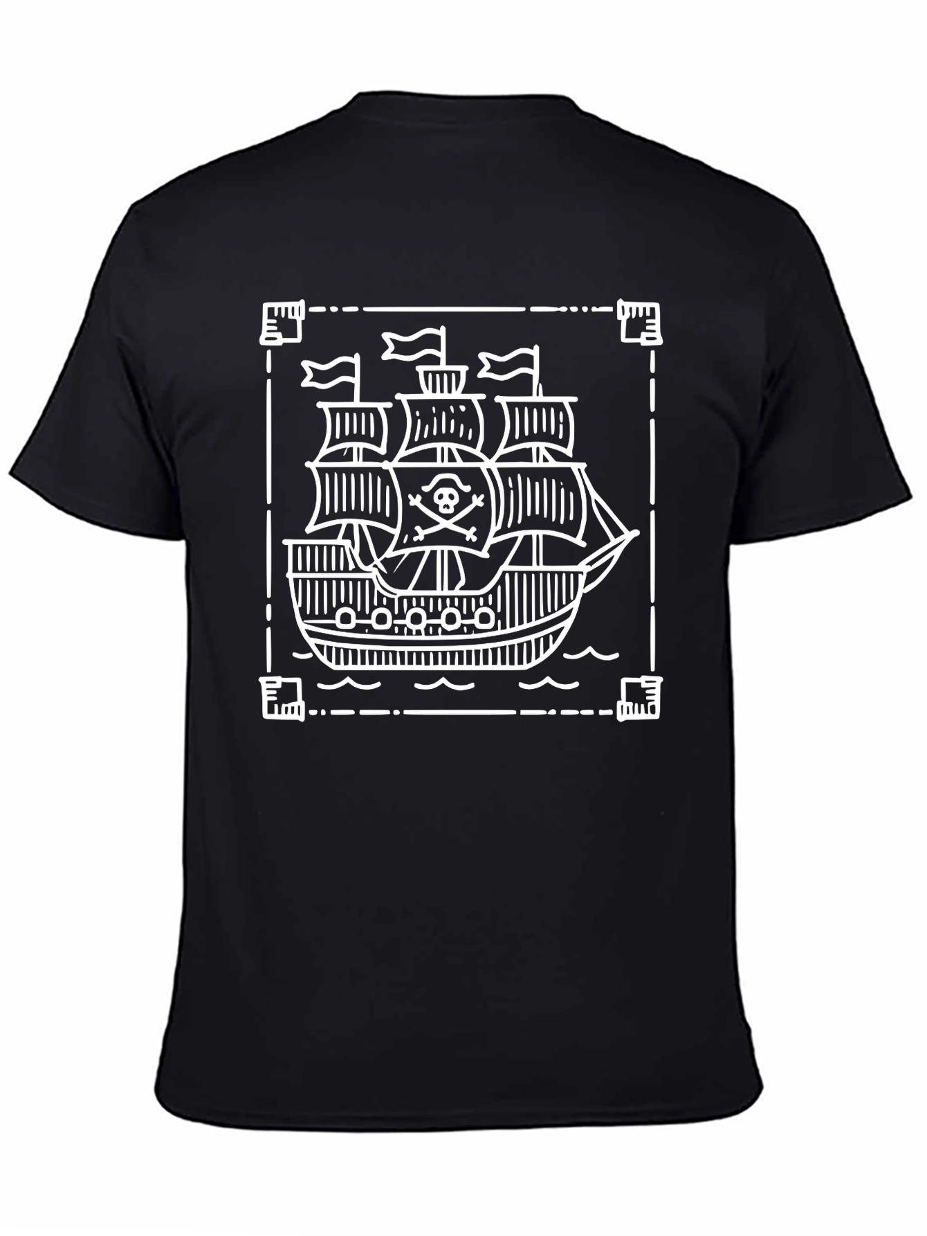Pirate Ship Graphic Tee - Black Cotton T-Shirt