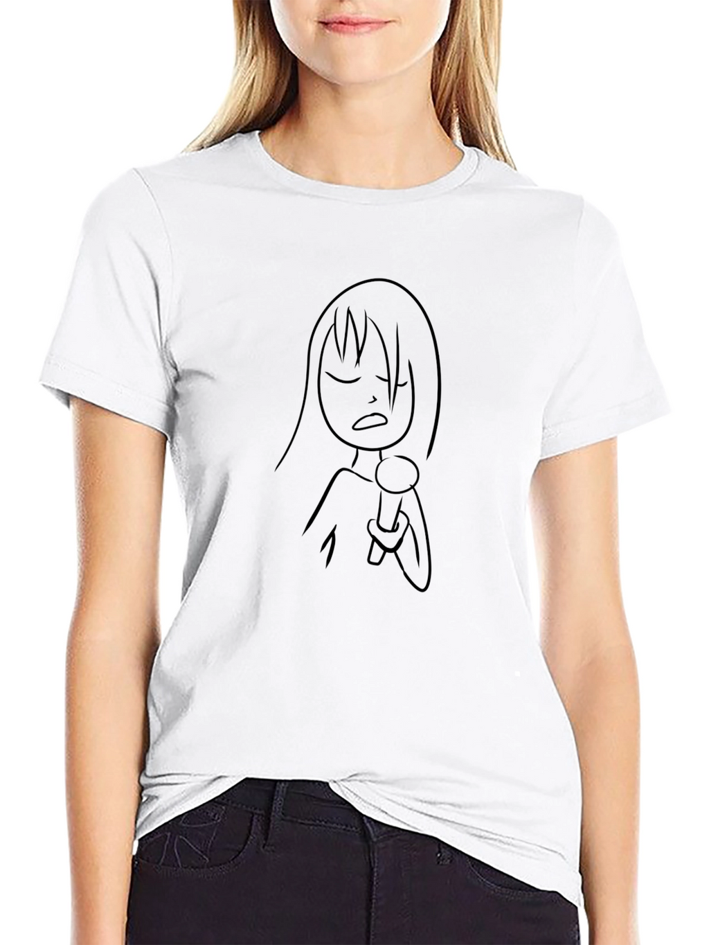 Line Art Singer Black T-Shirt