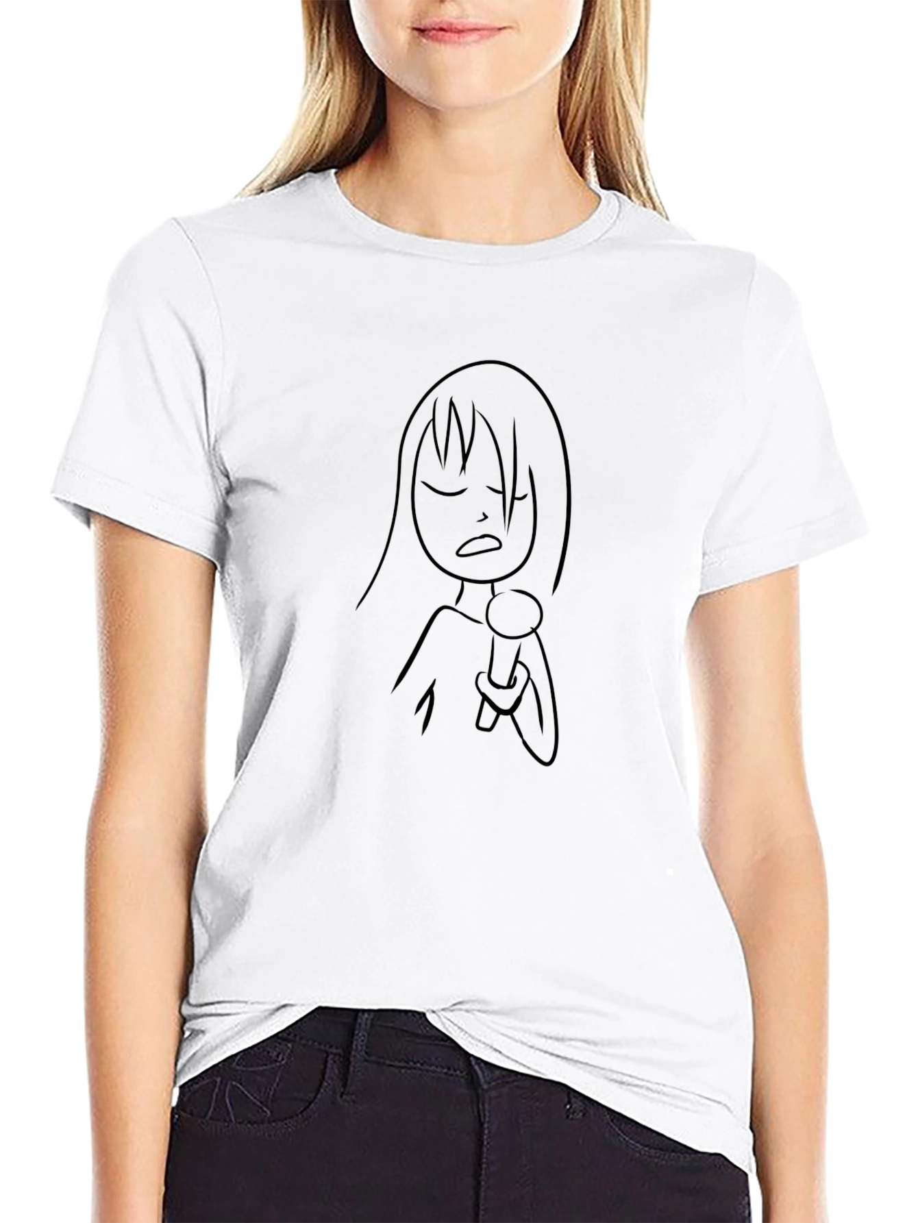 Line Art Singer Black T-Shirt