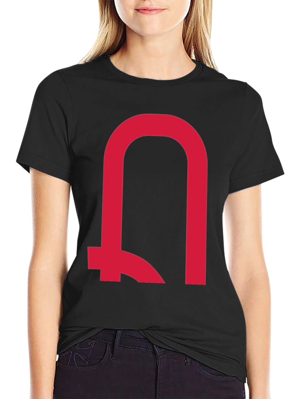 Modern Red Symbol Black T-Shirt