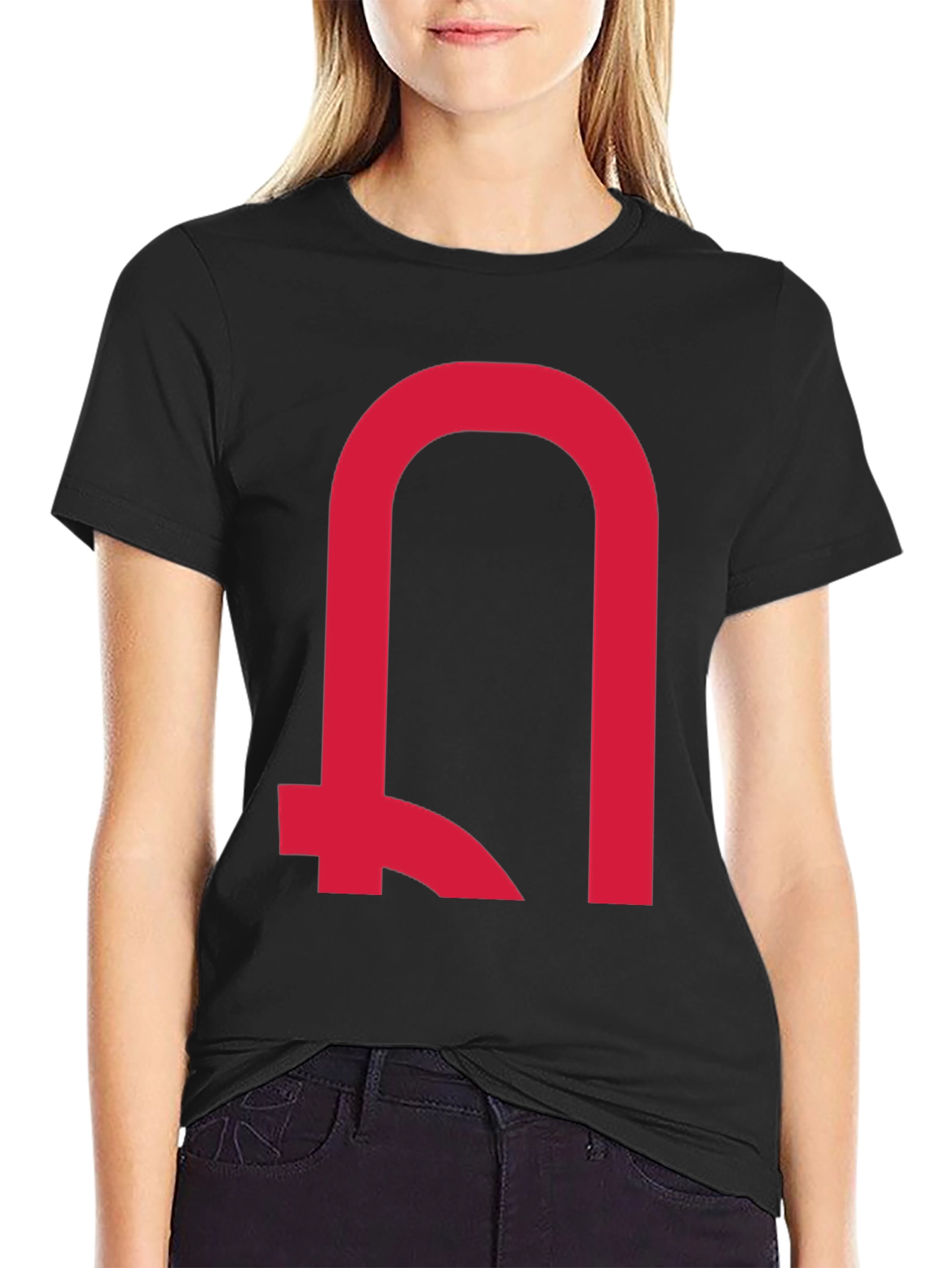 Modern Red Symbol Black T-Shirt