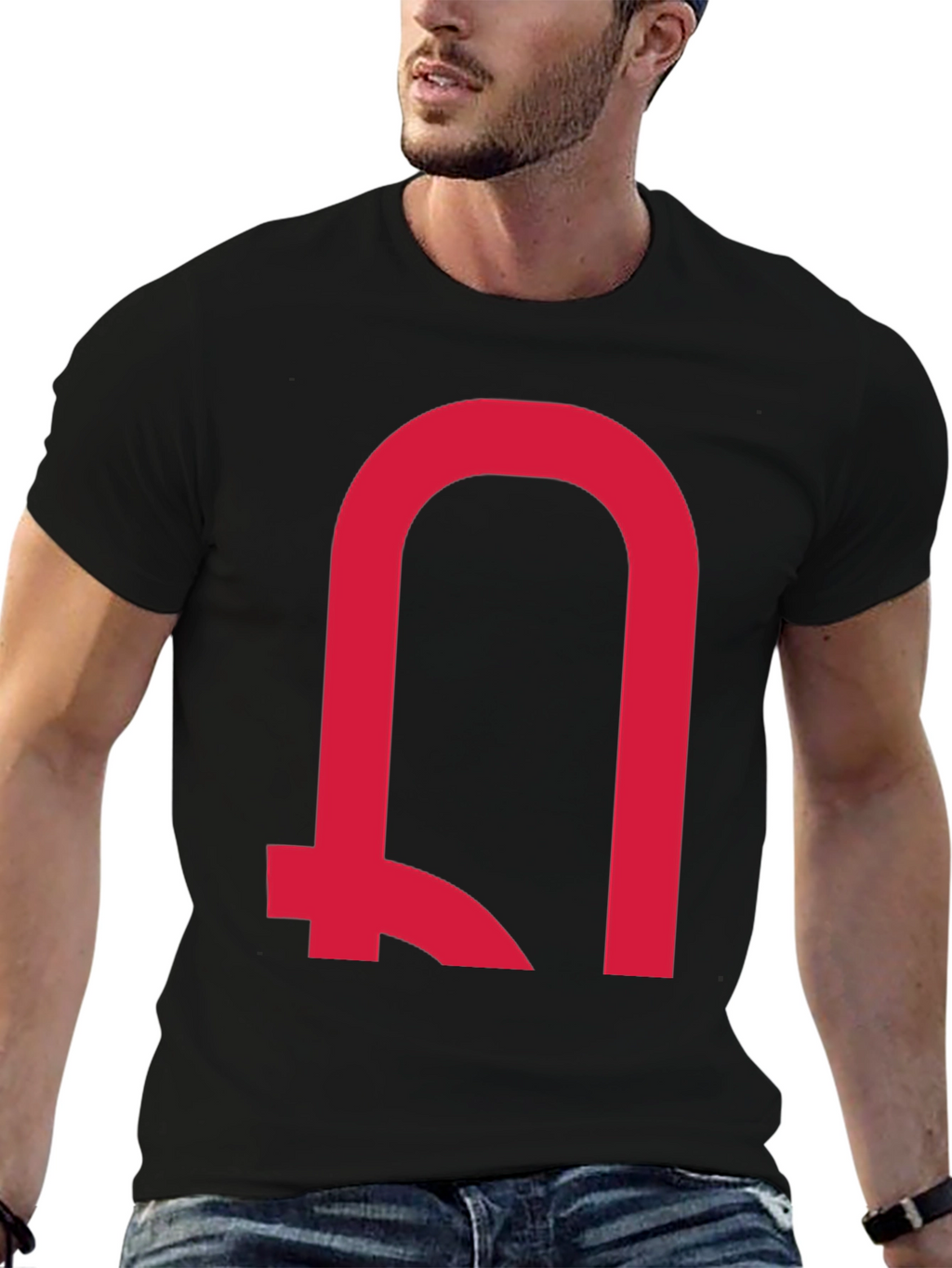 Modern Red Symbol Black T-Shirt