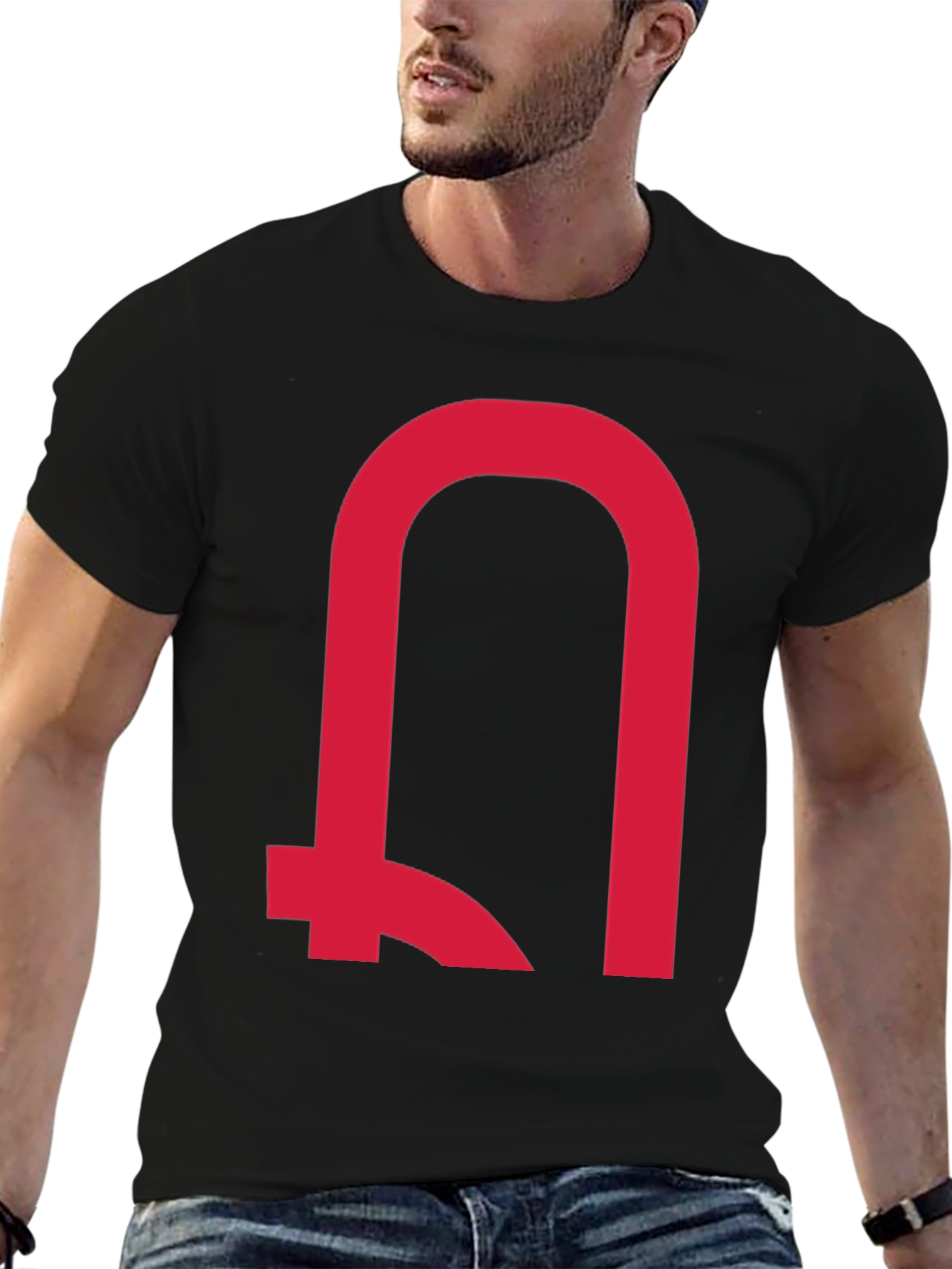 Modern Red Symbol Black T-Shirt