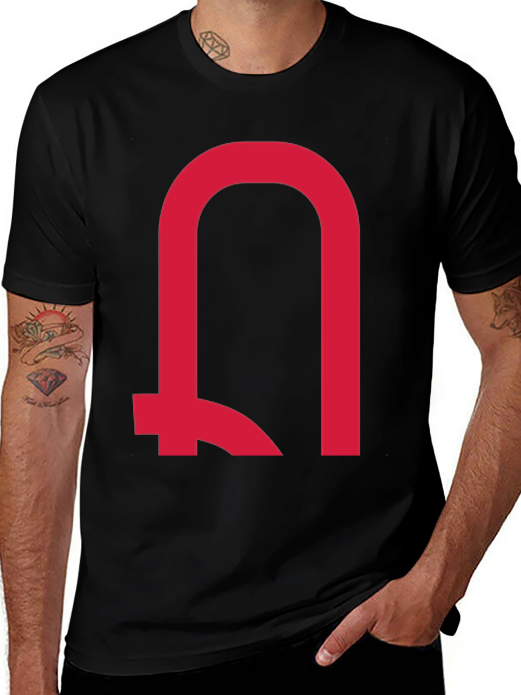 Modern Red Symbol Black T-Shirt