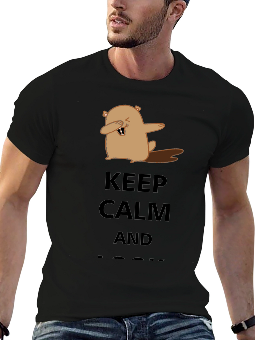 Keep Calm Beaver Dabbing T-Shirt - Black