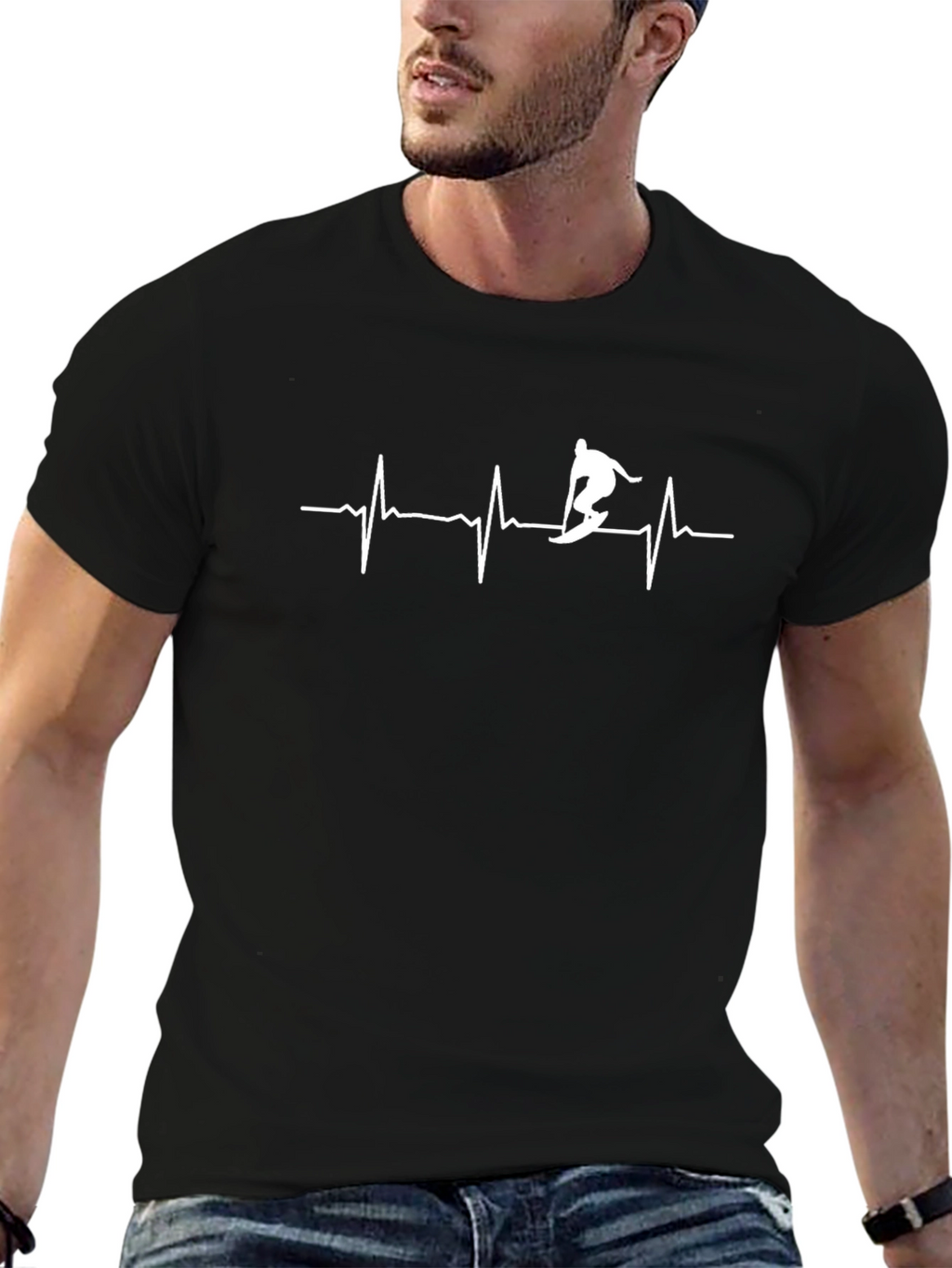 Surfing Heartbeat T-Shirt - Black