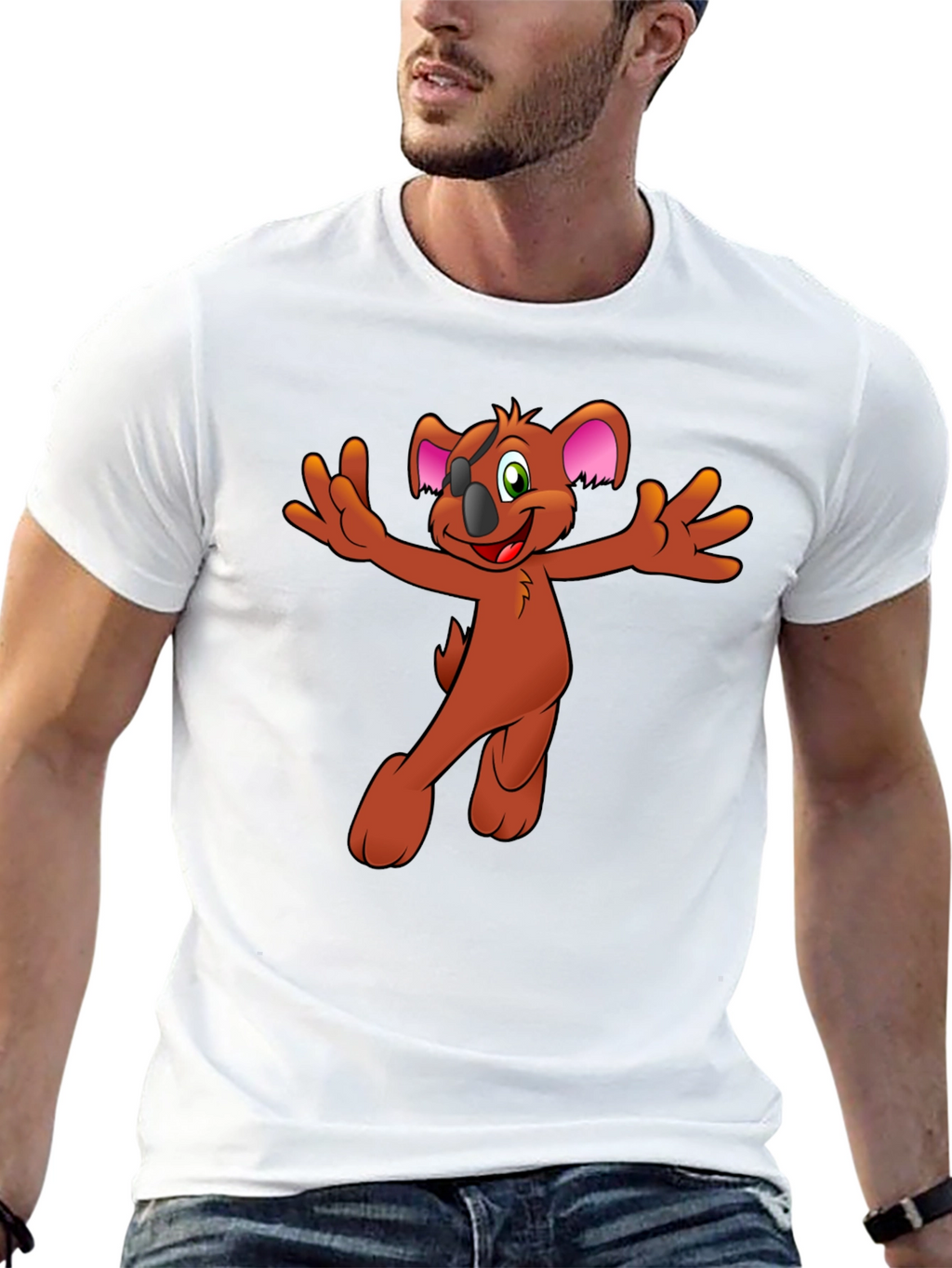 Koala Cartoon Graphic Tee - Black Cotton Blend