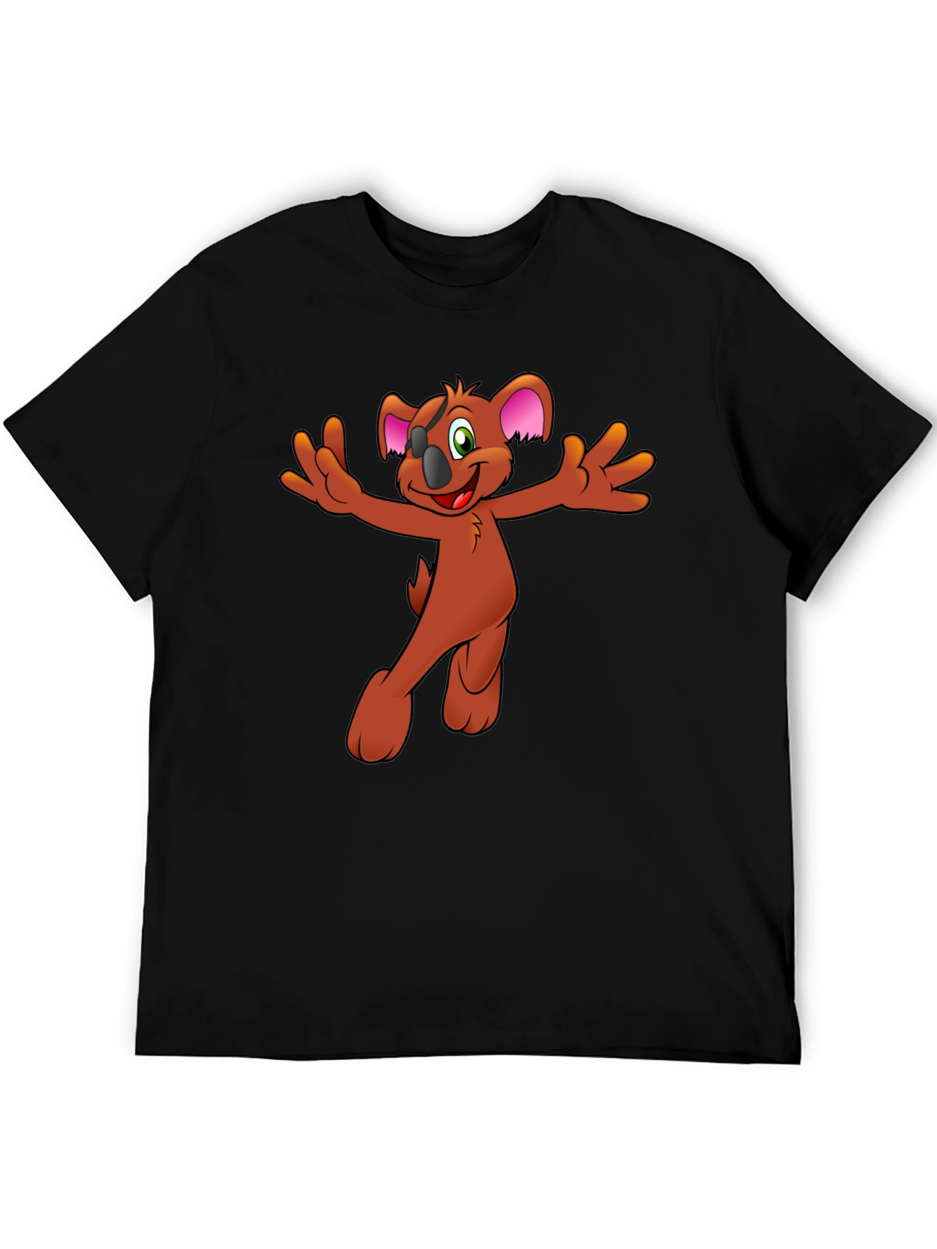 Koala Cartoon Graphic Tee - Black Cotton Blend