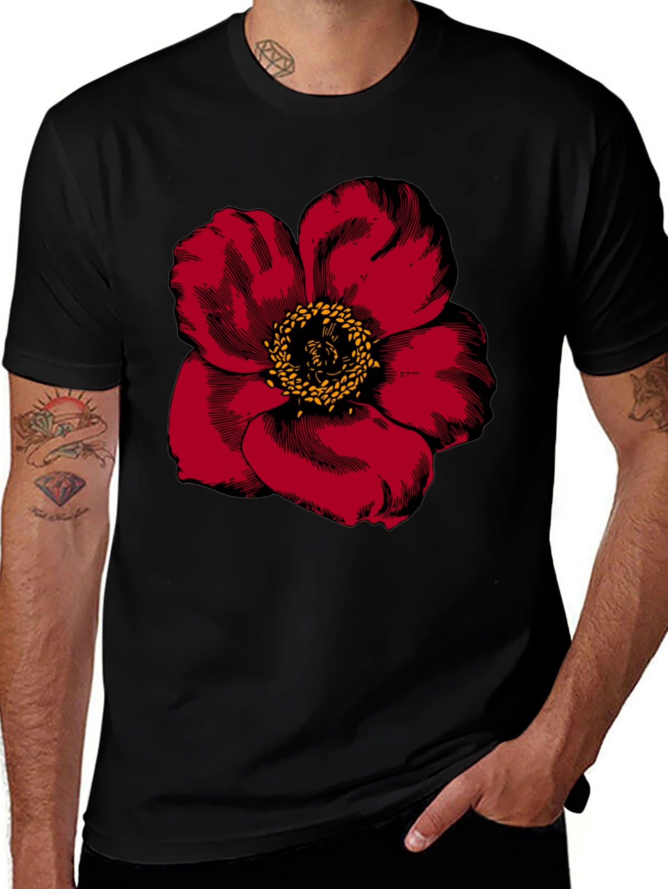Bold Floral Graphic Tee - Black
