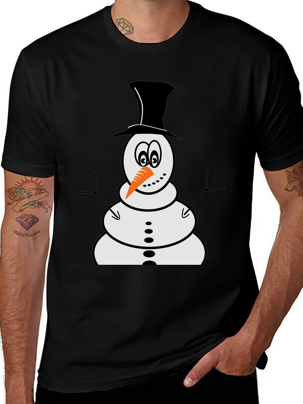 Snowman Graphic Tee - Black Cotton Holiday Shirt