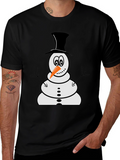 Snowman Graphic Tee - Black Cotton Holiday Shirt
