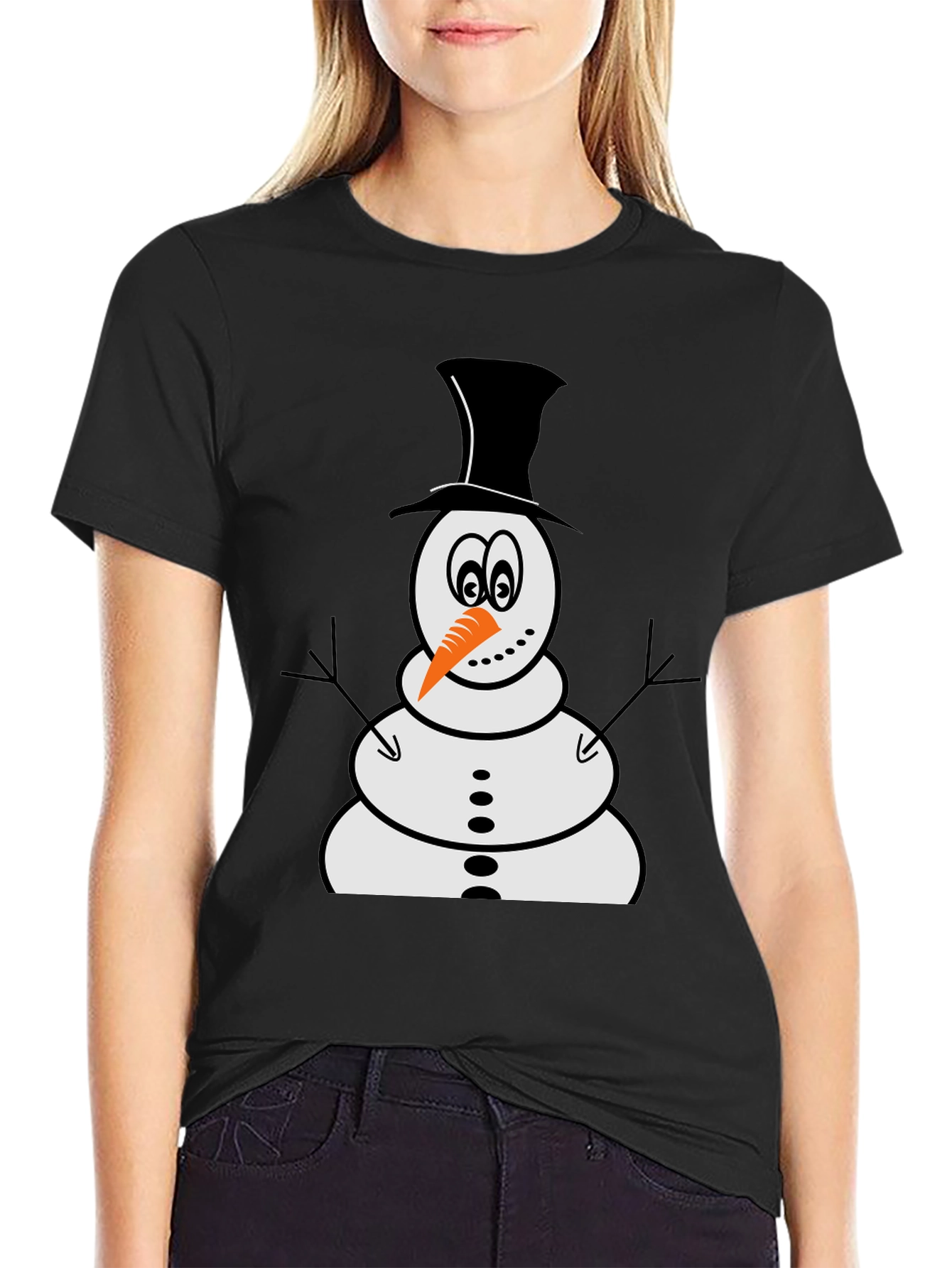 Snowman Graphic Tee - Black Cotton Holiday Shirt