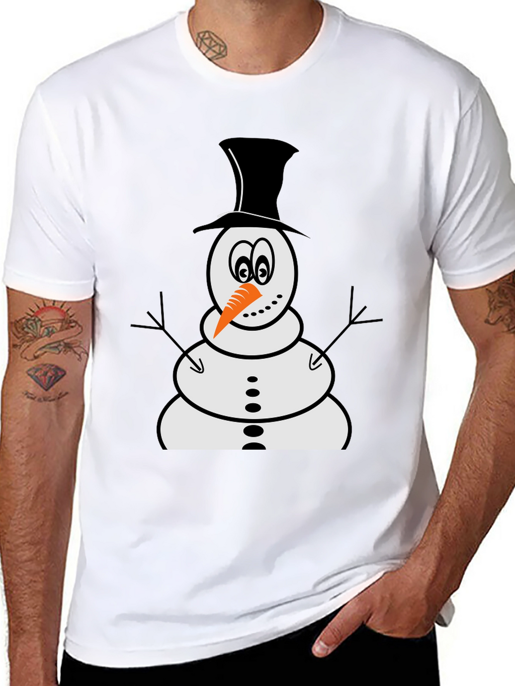 Snowman Graphic Tee - Black Cotton Holiday Shirt