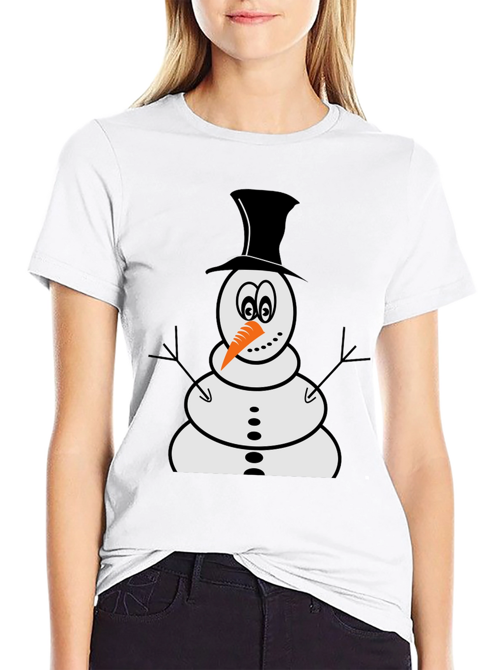 Snowman Graphic Tee - Black Cotton Holiday Shirt