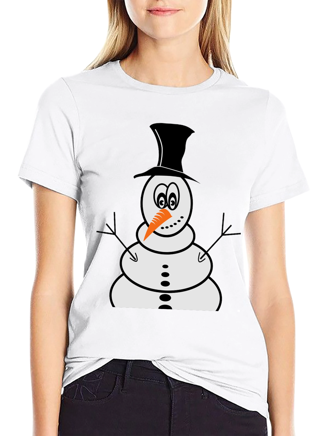 Snowman Graphic Tee - Black Cotton Holiday Shirt