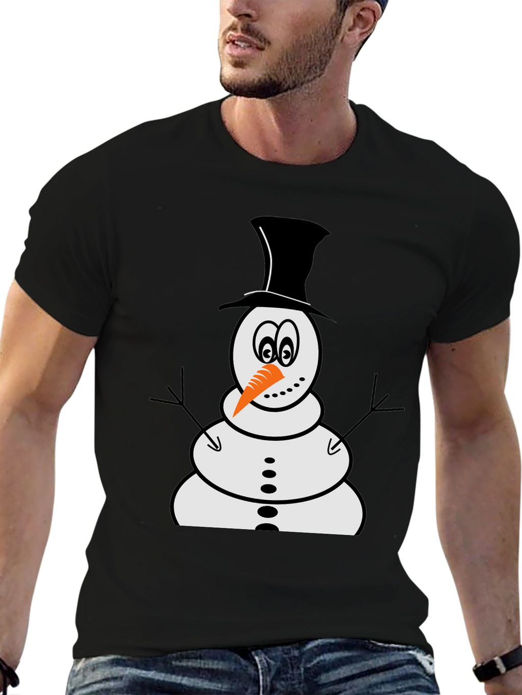 Snowman Graphic Tee - Black Cotton Holiday Shirt