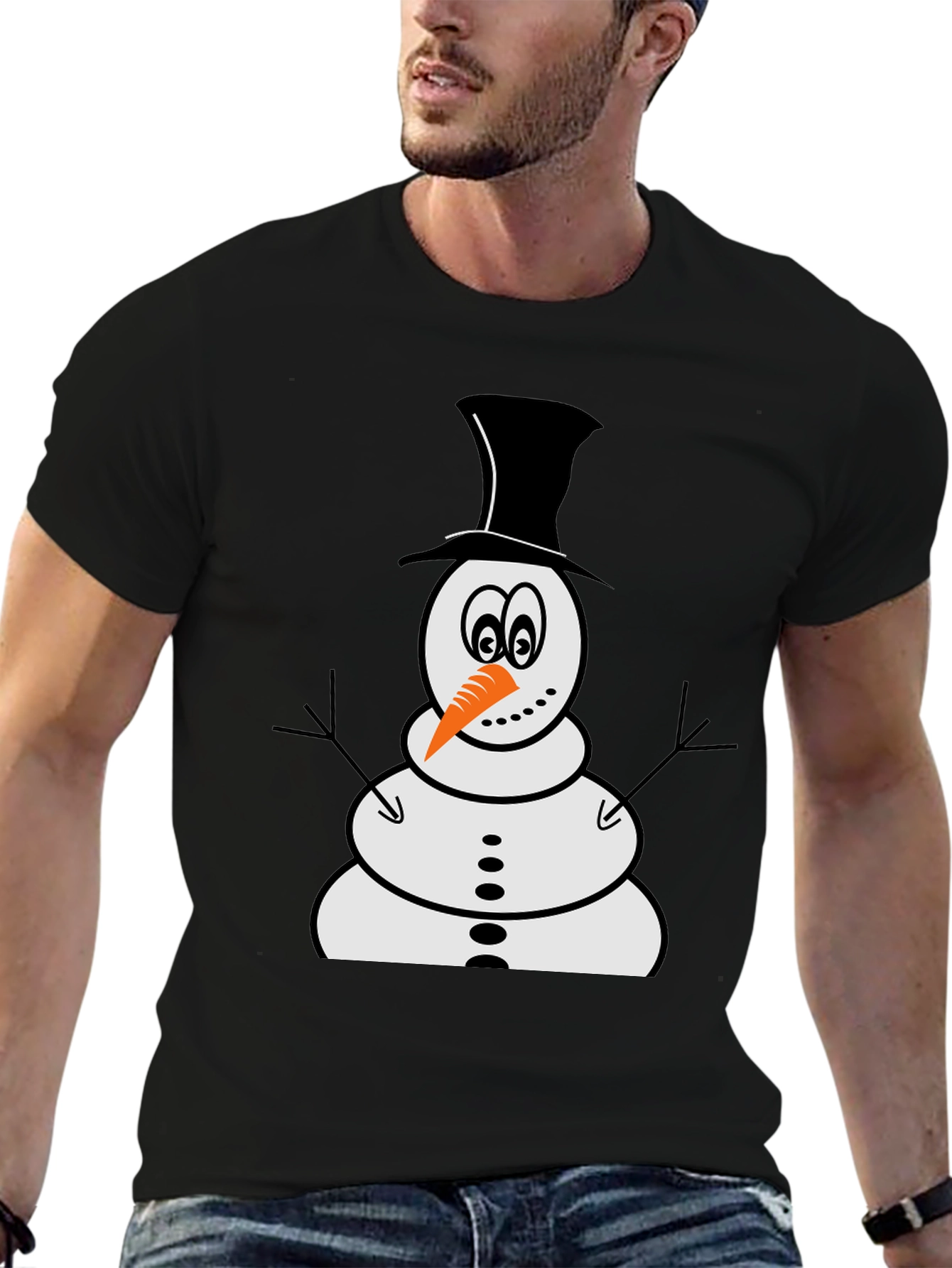 Snowman Graphic Tee - Black Cotton Holiday Shirt