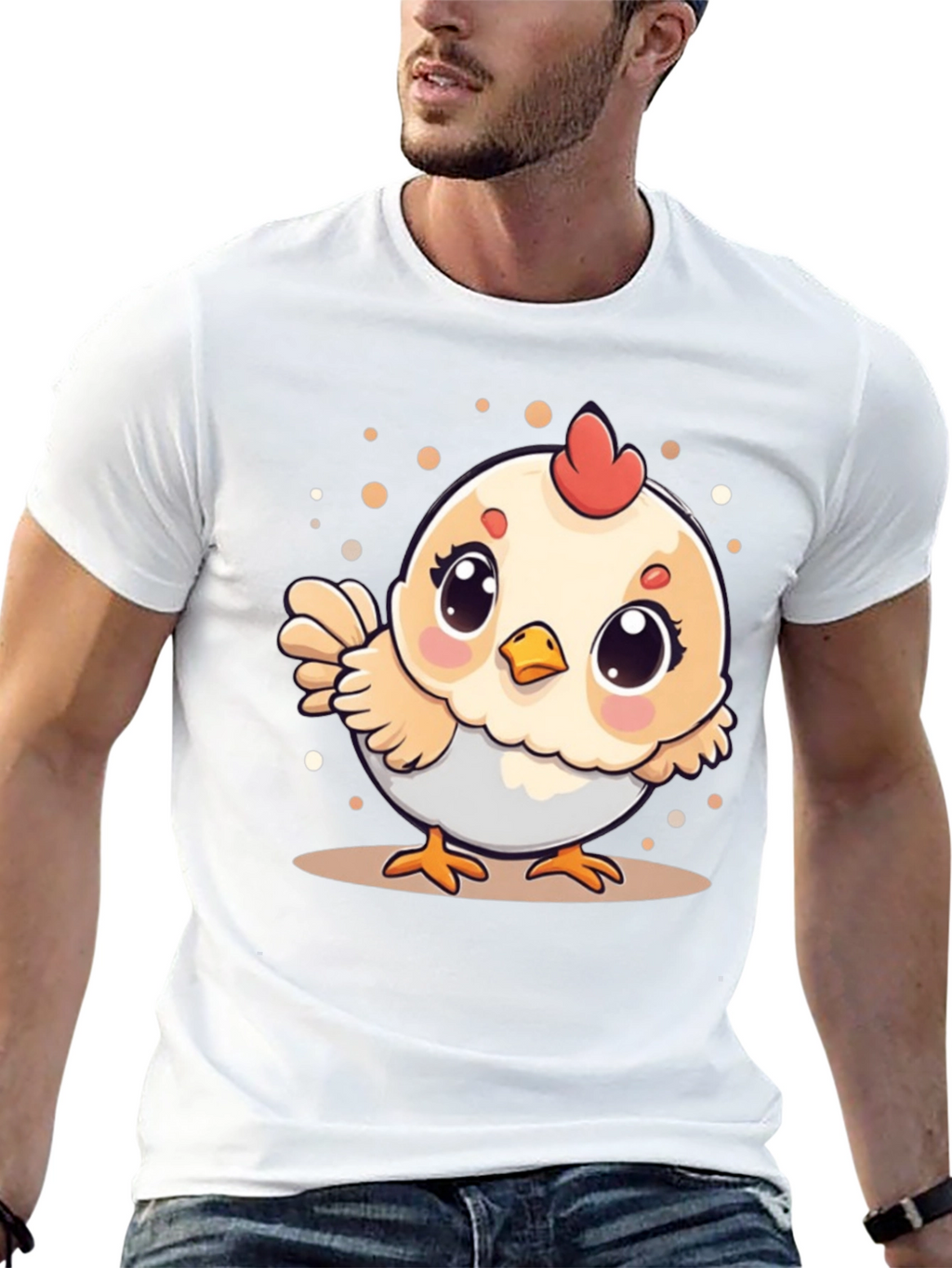 Cute Chicken Graphic Tee - Black Cotton T-Shirt