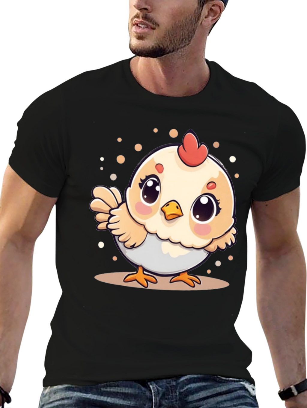 Cute Chicken Graphic Tee - Black Cotton T-Shirt