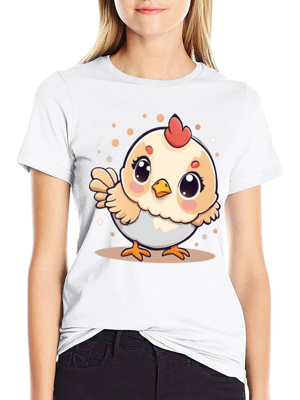 Cute Chicken Graphic Tee - Black Cotton T-Shirt