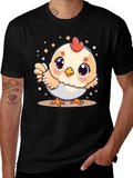 Cute Chicken Graphic Tee - Black Cotton T-Shirt