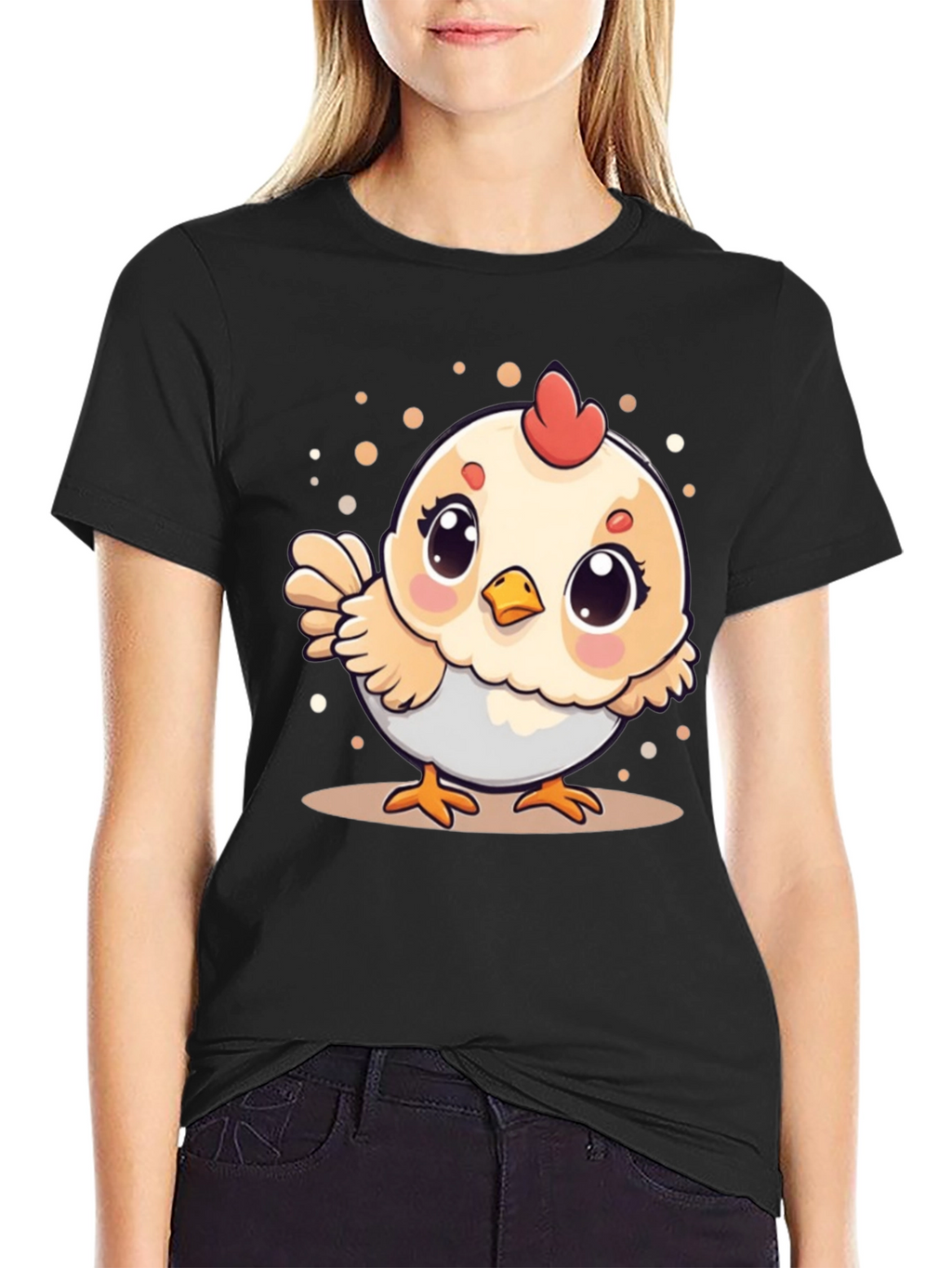 Cute Chicken Graphic Tee - Black Cotton T-Shirt