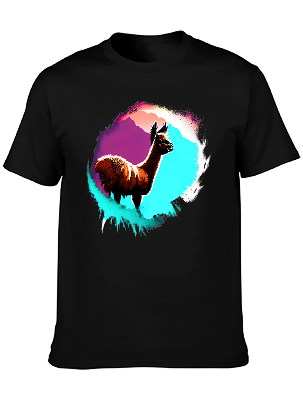 Llama Graphic T-Shirt - Mens Black Crew Neck Tee
