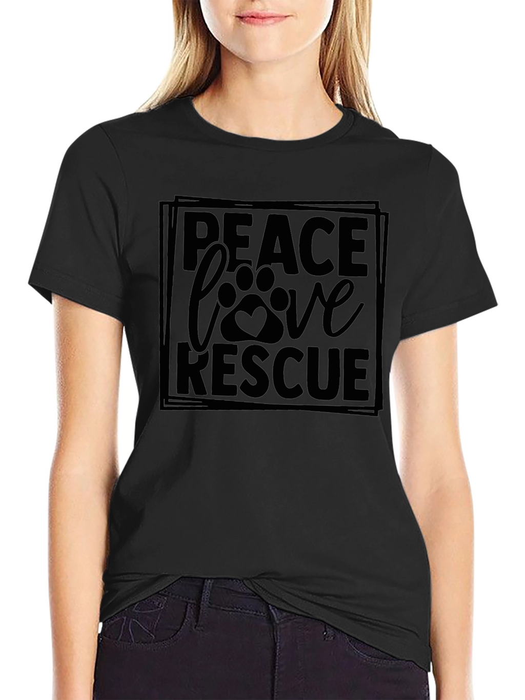 Peace Love Rescue T-Shirt - Dog Paw Print Design