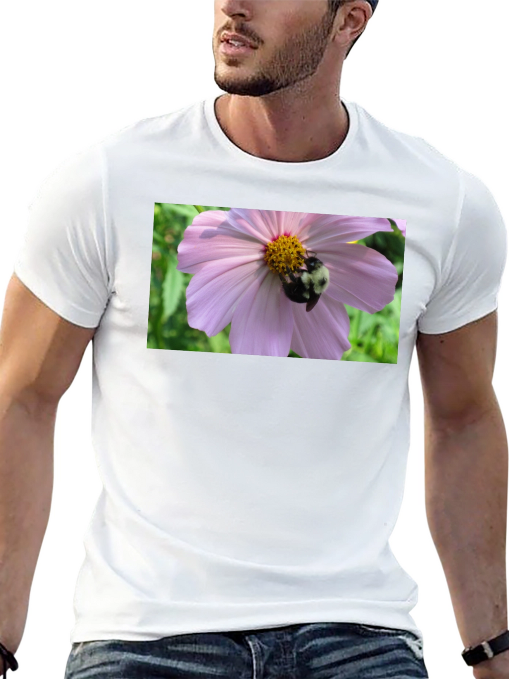 Bumble Bee on Flower Graphic Tee - Black