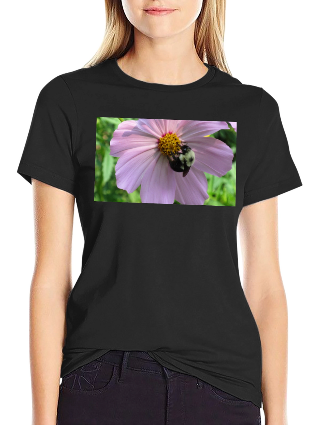 Bumble Bee on Flower Graphic Tee - Black